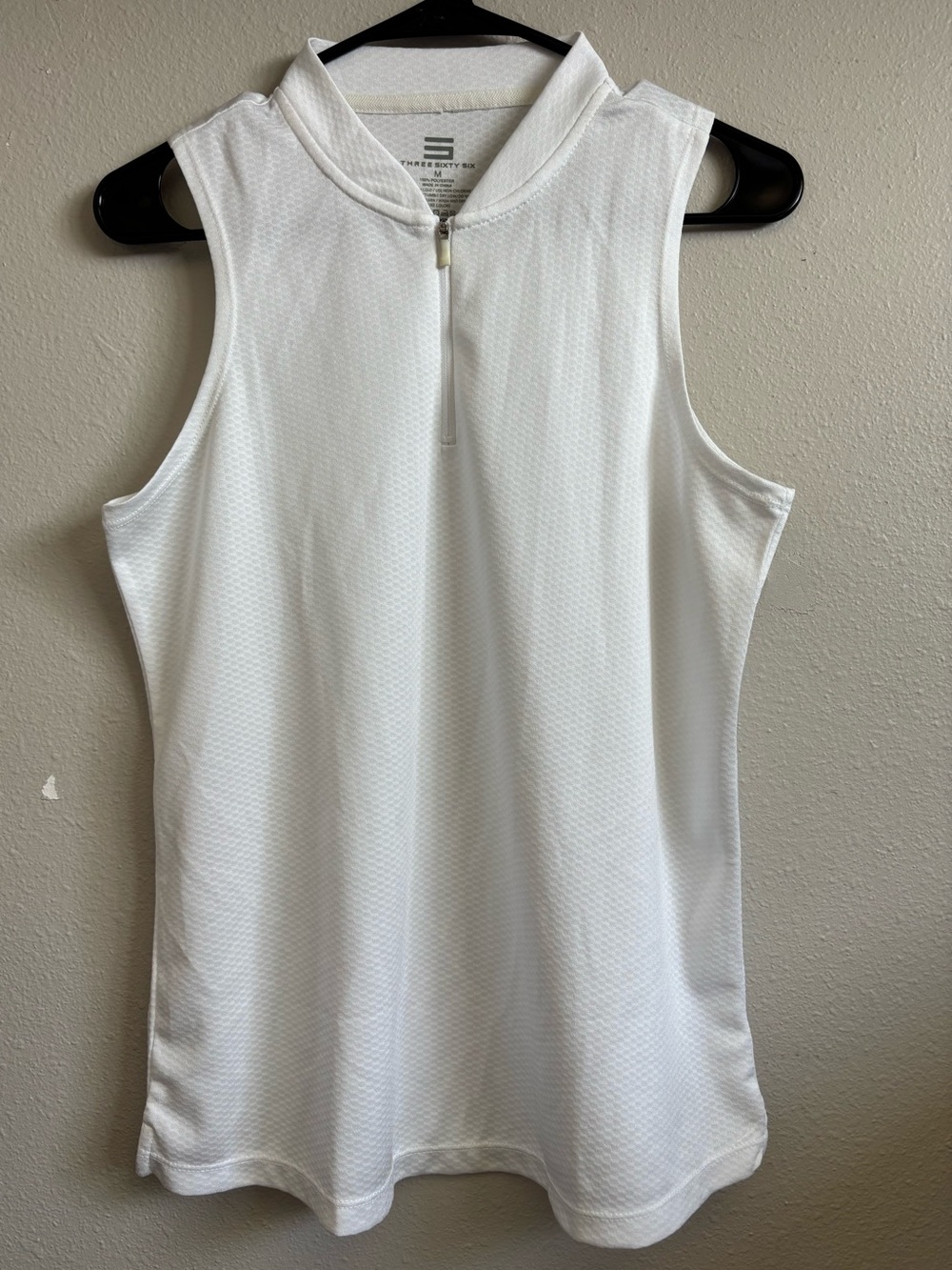 Three Sixty Six Sleeveless Zip Mock Neck Athletic Top White M Quarter Zip Golf